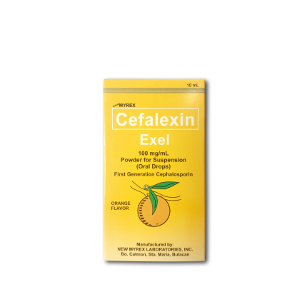 Image of EXEL CEFALEXIN MONOHYRATE 100MG / ML POWDER FOR SUSPENSION (ORAL DROPS) 10ML ORANGE