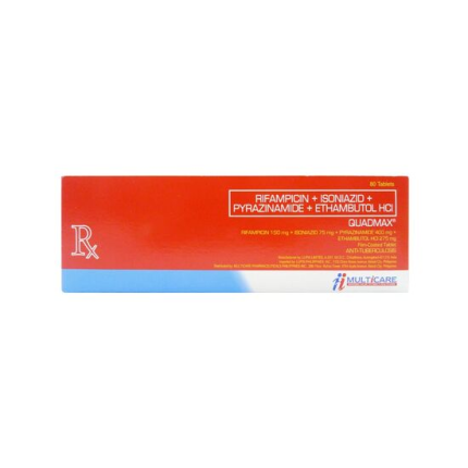 Image of QUADMAX RIFAMPICIN / ISONIAZID / PYRAZINAMIDE / ETHAMBUTOL 150MG / 75MG / 400MG / 275MG - 1 TABLET