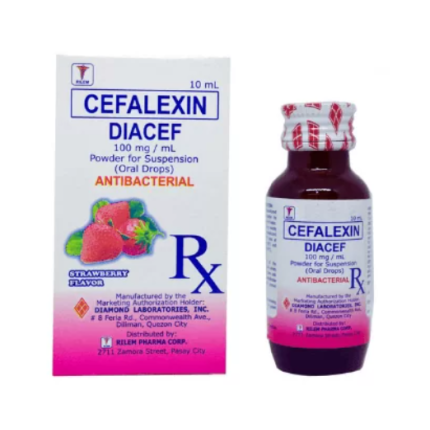 Image of DIACEF CEFALEXIN MONOHYDRATE 100MG / ML POWDER FOR SUSPENSION (ORAL DROPS) 10ML STRAWBERRY