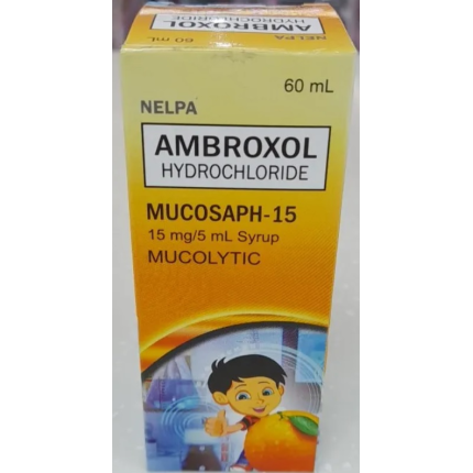 Image of MUCOSAPH-15 AMBROXOL HYDROCHLORIDE 15MG / 5ML SYRUP 60ML ORANGE