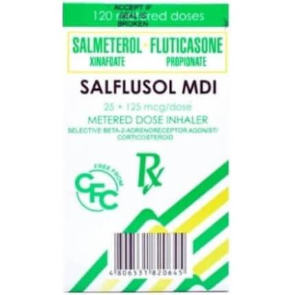 Image of SALFLUSOL MDI FLUTICASONE PROPIONATE / SALMETEROL XINAFOATE 250MCG / 25MCG METERED-DOSE INHALER 120 DOSES 1'S