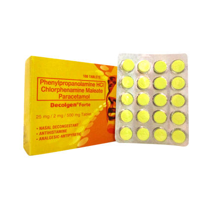 Image of DECOLGEN FORTE 1 TABLET - PHENYLPROPANOLAMINE / CHLORPHENAMINE / PARACETAMOL 25MG / 2MG / 500MG