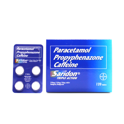 Image of SARIDON TRIPLE ACTION 1 TABLET - PARACETAMOL / PROPYPHENAZONE / CAFFEINE 250MG / 150MG / 50MG
