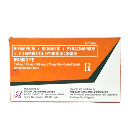 Image of IFAMSO PE RIFAMPICIN / ISONIAZID / PYRAZINAMIDE / ETHAMBUTOL HYDROCHLORIDE 150MG / 75MG / 400MG / 275MG FILM-COATED TABLET 84'S