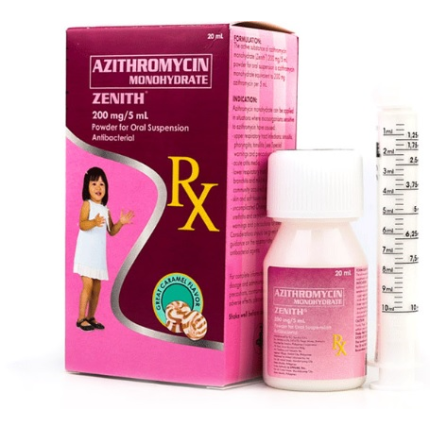 Image of ZENITH AZITHROMYCIN MONOHYDRATE 200MG / 5ML POWDER FOR ORAL SUSPENSION 20ML CARAMEL
