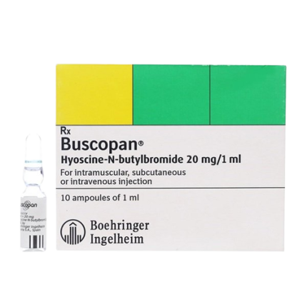 Image of BUSCOPAN HYOSCINE N-BUTYLBROMIDE 20MG / ML SOLUTION FOR IM/IV/SC INJECTION 1ML 10'S