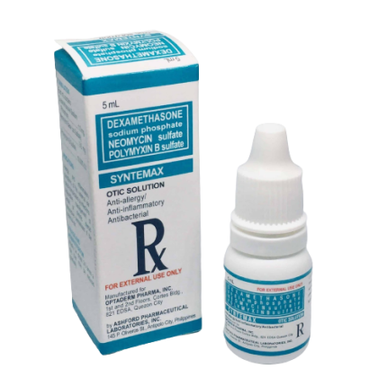 Image of SYNTEMAX DEXAMETHASONE SODIUM PHOSPHATE / NEOMYCIN SULFATE / POLYMYXIN B SULFATE 1.0MG / 3.5MG / 10,000 IU % OTIC SOLUTION 5ML