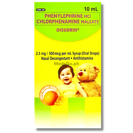 Image of DISUDRIN PHENYLEPHRINE HYDROCHLORIDE / CHLORPHENAMINE MALEATE 2.5MG / 500MCG PER ML SYRUP (ORAL DROPS) 10ML ORANGE