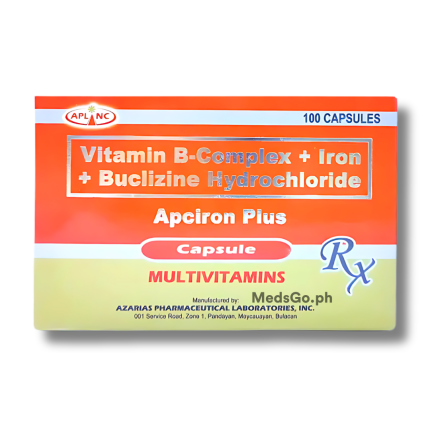 Image of APCIRON PLUS VITAMIN B COMPLEX / IRON / BUCLIZINE - 1 CAPSULE