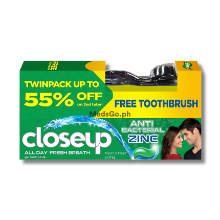 Image of CLOSE UP MENTHOL FRESH GREEN TOOTHPASTE 2 X 175G + 1 FREE TOOTHBRUSH