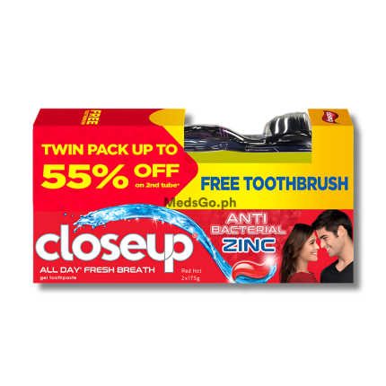 Image of CLOSE UP MENTHOL RED HOT TOOTHPASTE 2 X 175G + 1 FREE TOOTHBRUSH