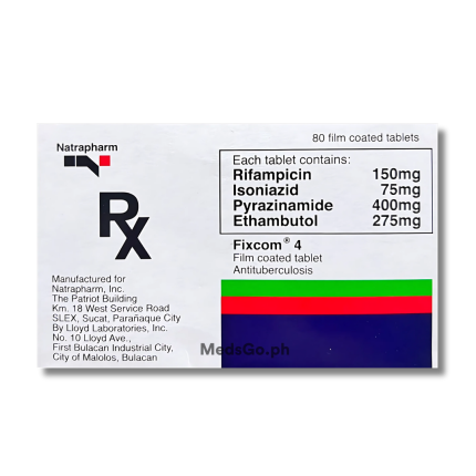 Image of FIXCOM 4 RIFAMPICIN / ISONIAZID / PYRAZINAMIDE / ETHAMBUTOL 150MG / 75MG / 400MG / 275MG FILM-COATED TABLET 80'S