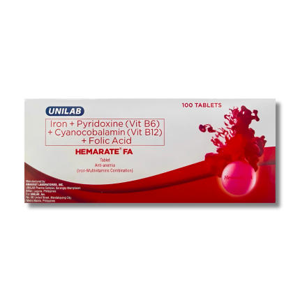 Image of HEMARATE FA IRON / VITAMIN B COMPLEX / FOLIC ACID 60MG / 600MG / 20MG / 25MG TABLET 100'S