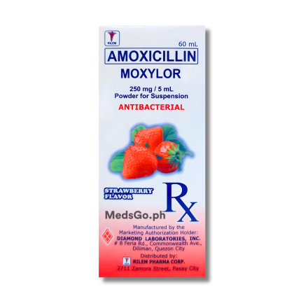 Image of MOXYLOR AMOXICILLIN 250MG / 5ML - 60ML POWDER FOR SUSPENSION STRAWBERRY