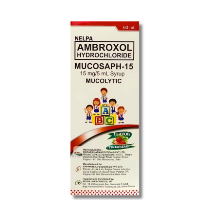 Image of MUCOSAPH-15 AMBROXOL HYDROCHLORIDE 15MG / 5ML SYRUP 60ML STRAWBERRY