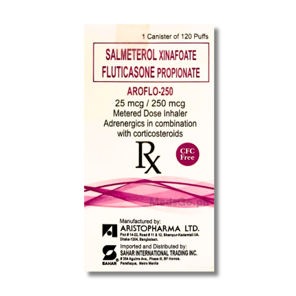 Image of AROFLO-250 SALMETEROL / FLUTICASONE 25MCG / 250MCG INHALER 120 PUFFS