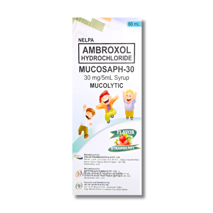 Image of MUCOSAPH-30 AMBROXOL HYDROCHLORIDE 30MG / 5ML SYRUP 60ML STRAWBERRY