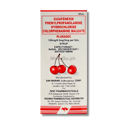 Image of PLURADEC SYRUP 60ML - GUAIFENESIN / PHENYLPROPANOLAMINE / CHLORPHENAMINE 100MG / 6.5MG / 2MG