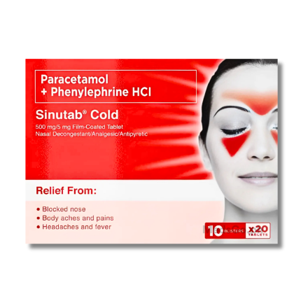 Image of SINUTAB COLD 1 TABLET - PARACETAMOL / PHENYLEPHRINE 500MG / 5MG