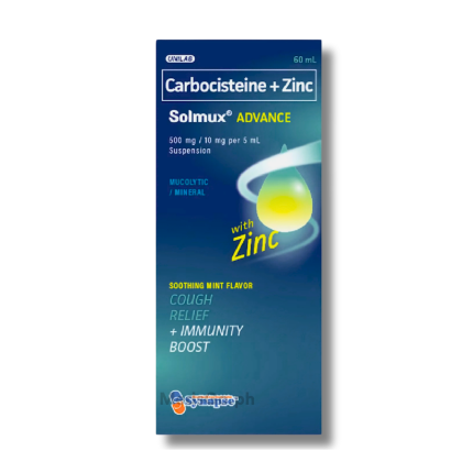 Image of SOLMUX ADVANCE SUSPENSION 60ML - CARBOCISTEINE / ZINC 500MG / 10MG