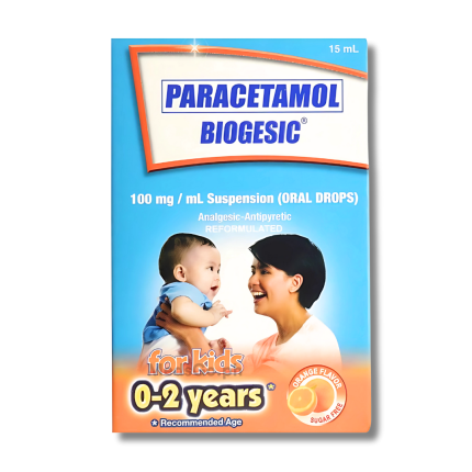 Image of BIOGESIC PARACETAMOL 100MG / ML ORAL DROPS 15ML ORANGE