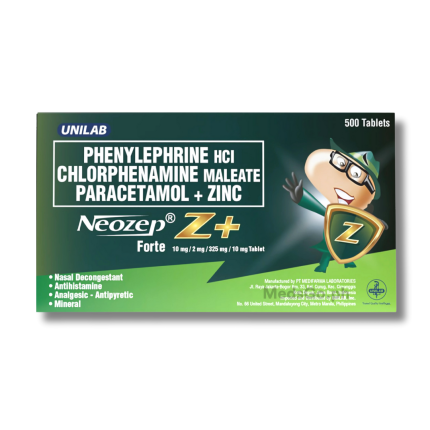 Image of NEOZEP Z+ FORTE 1 TABLET - PHENYLEPHRINE / CHLORPHENAMINE / PARACETAMOL / ZINC 325MG / 10MG / 10MG / 2MG