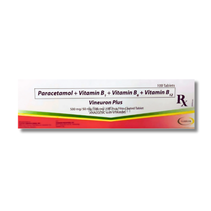 Image of VINEURON PLUS PARACETAMOL / VIT. B1 / VIT. B6 / VIT. B12 500MG / 50MG / 100MG / 100MCG FILM-COATED TABLET 1'S