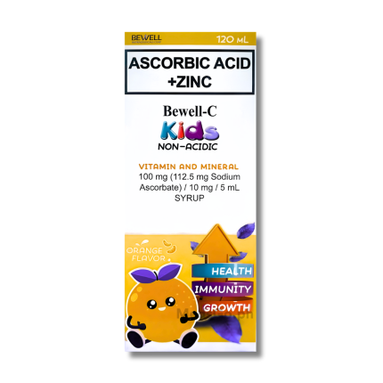 Image of BEWELL-C KIDS ASCORBIC ACID / ZINC 100MG / 10MG PER 5ML SYRUP 120ML ORANGE