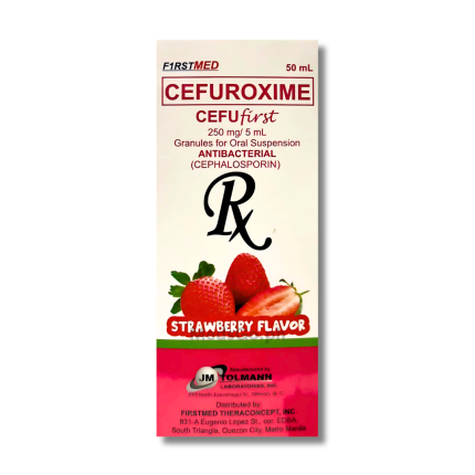 Image of CEFUFIRST CEFUROXIME 250MG / 5ML GRANULES FOR SUSPENSION 50ML STRAWBERRY
