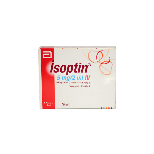 ISOPTIN Verapamil Hydrochloride 2.5mg / mL (5mg / 2mL) Solution for IV Infusion 5's, Dosage Strength: 2.5 mg / ml (5 mg / 2 ml), Drug Packaging: Solution for Infusion (I.V.) 5's