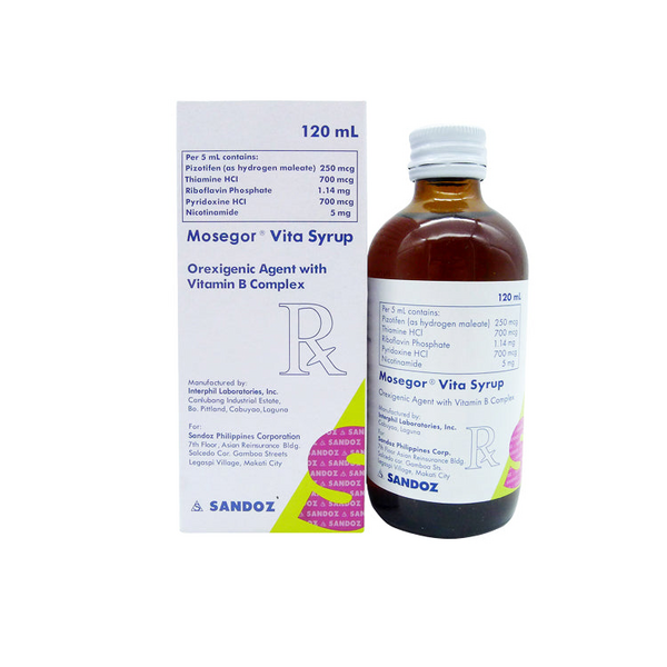 Buy Mosegor pizotifen / vitamin b complex syrup 120ml online with