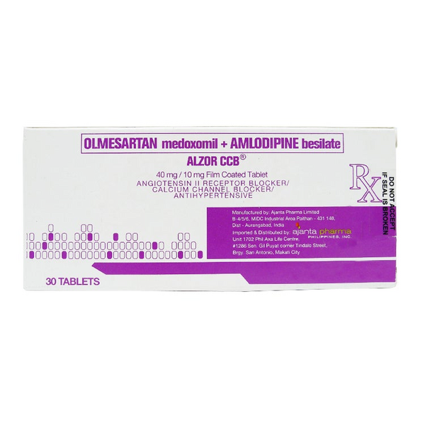 ALZOR CCB Olmesartan Medoxomil / Amlodipine Besilate 40mg / 10mg Film-Coated Tablet 30's, Dosage Strength: 40 mg / 10 mg, Drug Packaging: Film-Coated Tablet 30's