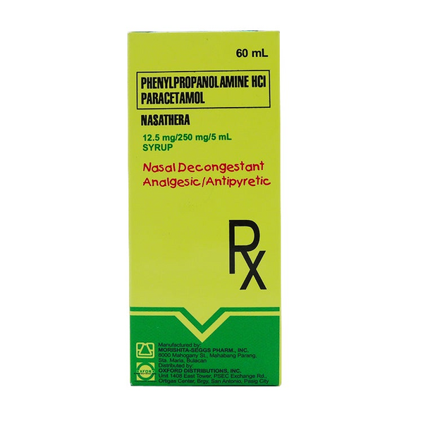 NASATHERA Phenylpropanolamine Hydrochloride / Paracetamol 12.5mg / 250mg per 5mL Syrup 60mL