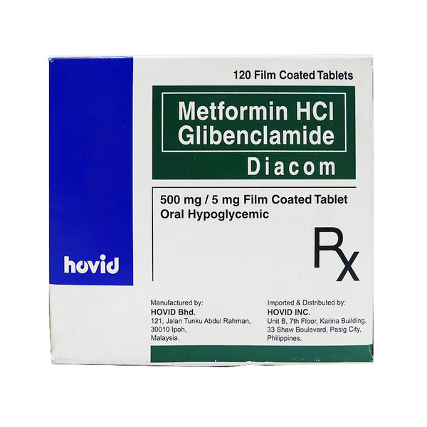 DIACOM Metformin Hydrochloride / Glibenclamide 500mg / 5mg Film-Coated ...