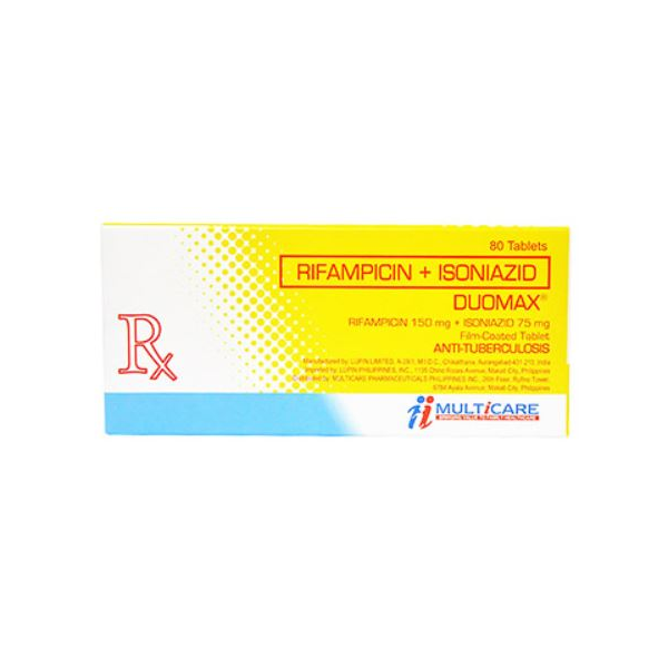 DUOMAX Rifampicin / Isoniazid 150mg / 75mg Film-Coated Tablet 80's, Dosage Strength: 150 mg / 75 mg, Drug Packaging: Film-Coated Tablet 80's