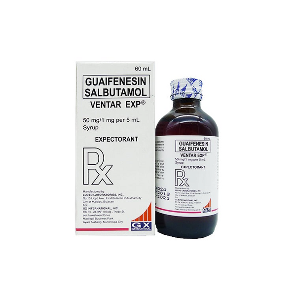 VENTAR EXP Guaifenesin / Salbutamol 50mg / 1mg per 5mL Syrup 60mL price