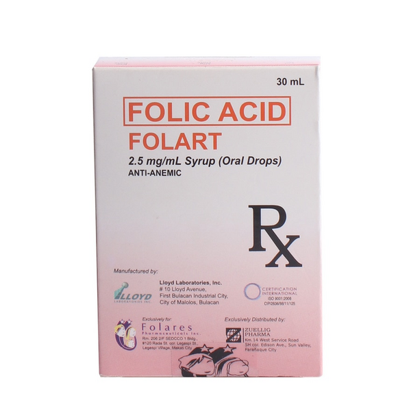 FOLART Folic Acid 2.5mg / mL Syrup (Oral Drops) 30mL