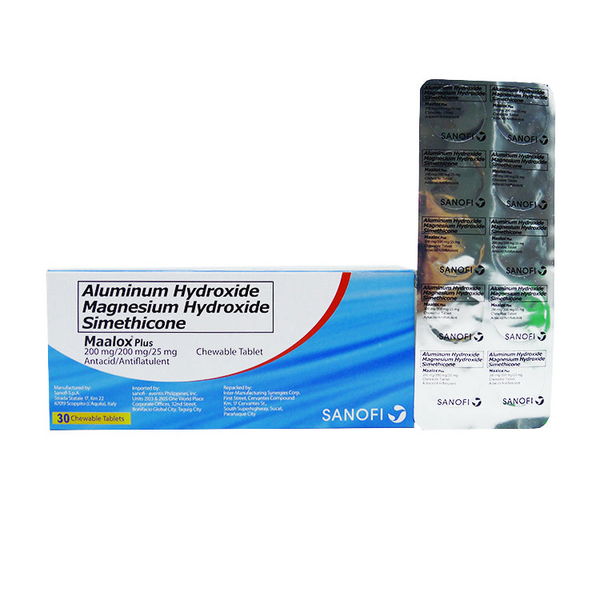 MAALOX PLUS Aluminum Hydroxide / Magnesium Hydroxide / Simethicone 200mg / 200mg / 25mg Chewable