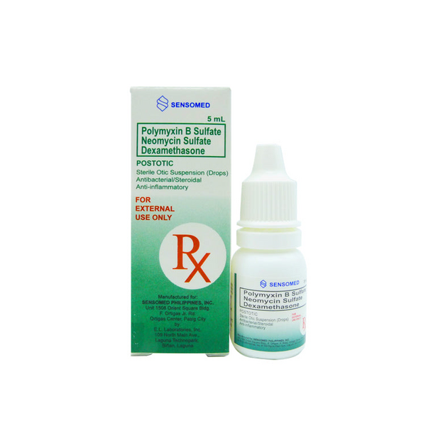 POSTOTIC Polymyxin B Sulfate / Neomycin Sulfate / Dexamethasone 1.25mg / 3.5mg / 1mg per mL Otic Suspension (Ear Drops) 7.5mL