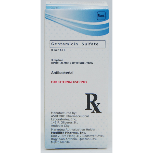 KLONTAR Gentamicin Sulfate 3mg / mL Ophthalmic / Otic Solution 5mL