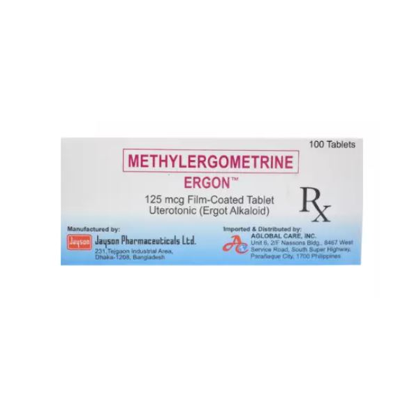 ERGON Methylergometrine Maleate 125mcg Film-Coated Tablet 100's, Dosage Strength: 125 mcg, Drug Packaging: Film-Coated Tablet 100's