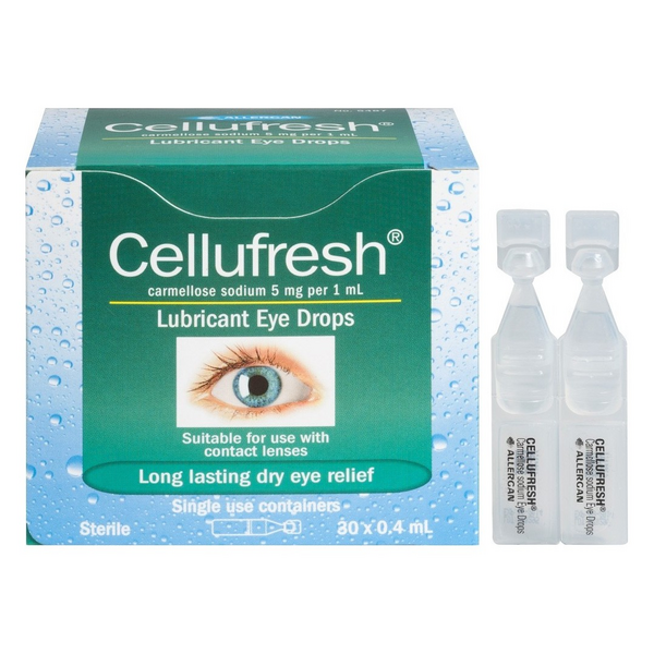 CELLUFRESH Carboxymethylcellulose Sodium 0.5% (5mg / mL) Eye Drops 0.4mL 4's, Dosage Strength: 5 mg / mL (0.5% w/v), Drug Packaging: Eye Drops 0.4ml x 4's