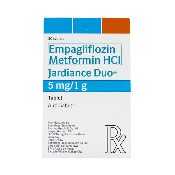 JARDIANCE DUO Empagliflozin / Metformin hydrochloride 5mg / 1g Tablet 1's, Dosage Strength: 5 mg / 1 g, Drug Packaging: Tablet 1's