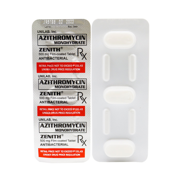 ZENITH Azithromycin Monohydrate 500mg Film-Coated Tablet 1's, Dosage Strength: 500mg, Drug Packaging: Film-Coated Tablet 1's
