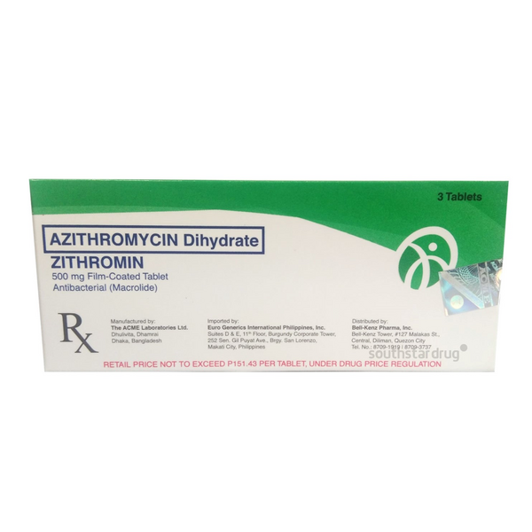 ZITHROMIN Azithromycin Dihydrate 500mg Film-Coated Tablet 1's, Dosage Strength: 500mg, Drug Packaging: Film-Coated Tablet 1's