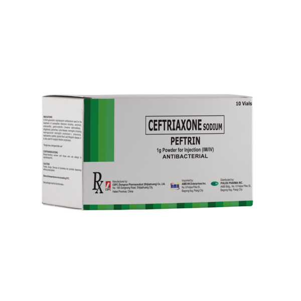 PEFTRIN Ceftriaxone Sodium 1g Powder for IM/IV Injection 10mL 10's