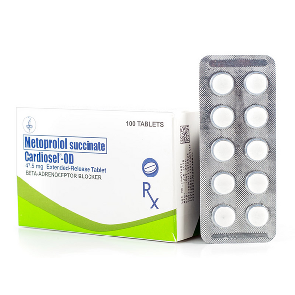 CARDIOSEL-OD Metoprolol Succinate 47.5mg Extended-Release Tablet 1's, Dosage Strength: 47.5 mg, Drug Packaging: Extended-Release Tablet 1's