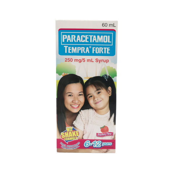 TEMPRA FORTE Paracetamol 250mg / 5mL Syrup 60mL Strawberry, Dosage Strength: 250mg / 5ml, Drug Packaging: Syrup 60ml, Drug Flavor: Strawberry