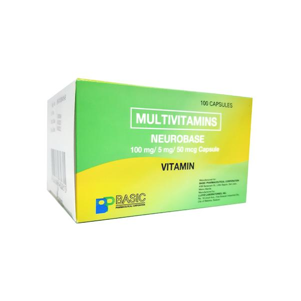 NEUROBASE Vitamin B Complex 100mg / 5mg / 50mcg Capsule 100's, Dosage Strength: 100 mg / 5 mg / 50 mcg, Drug Packaging: Capsule 100's