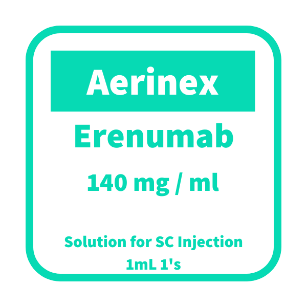 AERINEX Erenumab 140mg / mL Solution for SC Injection 1mL 1's price in ...